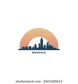 Memphis, USA cityscape and skyline logo. Panorama vector flat US Tennessee state icon, abstract landmarks, skyscraper, horizon. United States of America city at sunrise, sunset