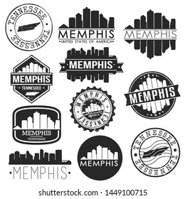 Memphis USA Skyline Vector Art Stamps. Silhouette Emblematic Buildings.