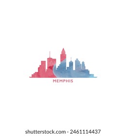 Memphis, EE.UU., estado de Tennessee acuarela paisaje paisaje ciudad panorama Vector plano moderno logo, icono. Emblema de los Estados Unidos de América con Lugares famosos y edificios. Gráfico colorido aislado