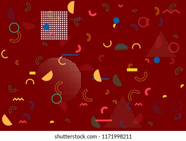 Memphis Vector Design, Simple Seamless Cover, Geometric Design. Trendy Wallpaper Texture Corporate Identity. Hipster Motion Memphis Seamless Pattern, Retro Falling Shapes. Cool Minimalist Background