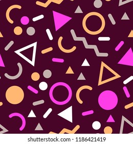 Memphis vector seamless pattern with geometric elements. Retro backdrop in hipster style. Bacground can be used fabric or wrapping paper