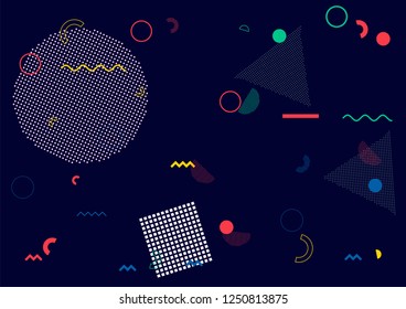 Memphis Vector Seamless Pattern, Geometric Shapes Simple Cover. Trendy Futuristic Texture Business Identity. Hipster Motion Memphis Seamless Pattern, Retro Falling Shapes. Hipster Party Background