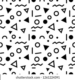 Memphis vector seamless pattern with geometric elements. Retro backdrop in hipster style. Bacground can be used fabric or wrapping paper - Vector