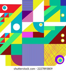 Memphis-style background of simple geometric shapes, which will be a fashionable addition to your design