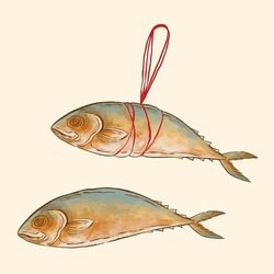 Memu Fry Thai Salted Mackerel Fish Illustration Vector