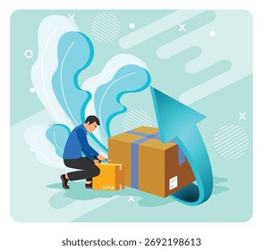 Los hombres aceptan cambios y devoluciones de productos para un reembolso. Describe la devolución de efectivo, el reembolso de pagos, transacciones y el ahorro de dinero. Concepto de devoluciones y Reembolsos.