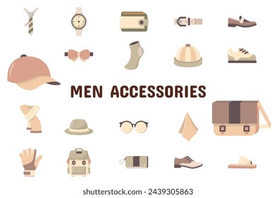 Men Accessories Flat Vector Illustration Icon Sticker Set Design Materials