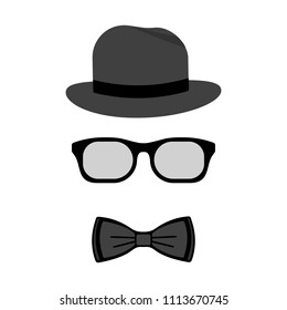 Men accessories. Hat, glasses and bow ties. Vector flat design illustration.