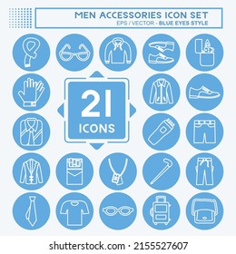 Men Accessories Icon Set. suitable for education symbol. blue eyes style. simple design editable. design template vector. simple symbol illustration