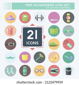 Hombres Accesorios Icono Set en estilo plano a la moda aislado en un fondo azul suave