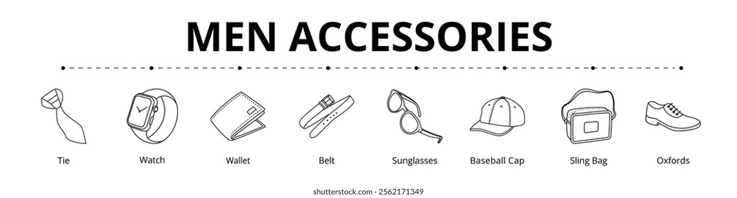 Men Accessories Line Banner Web Icon Set Vector Illustration