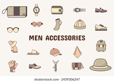 Men Accessories Lineal Color Vector Illustration Icon Sticker Set Design Materials