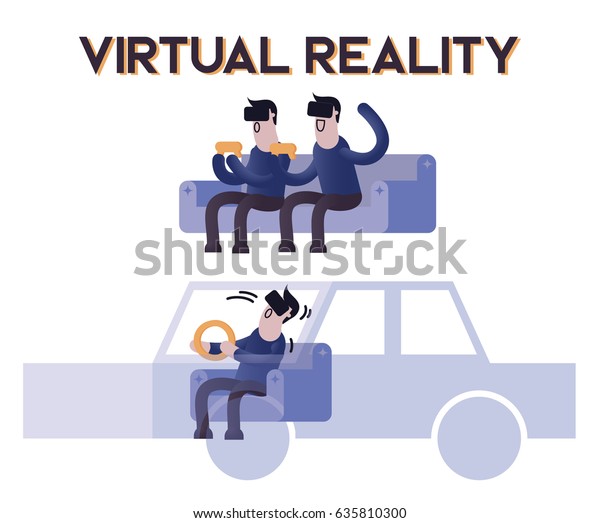 Men  in action with virtual reality headset .Men \
with game controller gamepad and virtual reality glasses.Man in\
action driving a car.