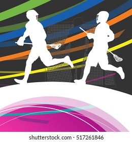 Men active sport lacrosse players silhouettes abstract background illustration vector