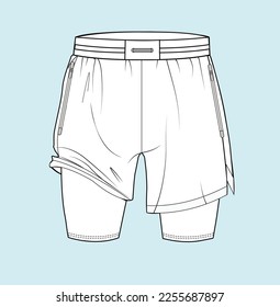 men active wear shorts flat sketch illustration