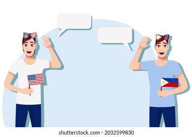 Men with American and Philippine flags. Background for the text. The concept of sports, political, education, travel and business relations between the USA and the Philippines. Vector illustration.