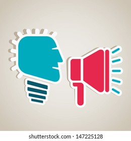 men announcement information through speaker stock vector