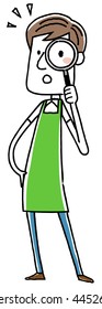 Men apron: magnifying glass