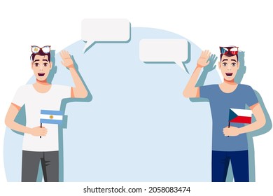 Men with Argentine and Czech flags. Background for text. Communication between native speakers of Argentina and Czech. Vector illustration.