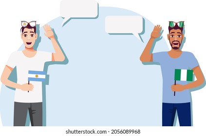 Men with Argentine and Nigerian flags. Background for the text. Communication between native speakers of the language. Vector illustration.