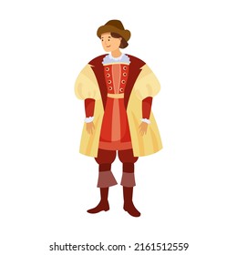 Men in aristocrat medieval costumes cartoon illustration. Queen, princess and aristocrats characters. History, style concept