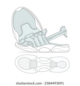 Men arow comfort flex sandals vector design mockup template technical flat sketch.