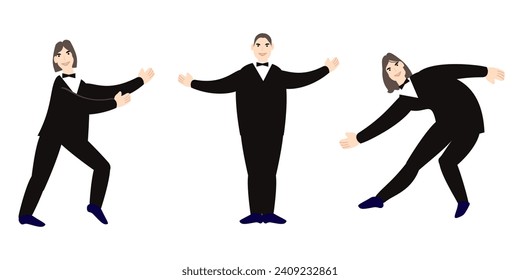 Hombres, artistas en diferentes poses.