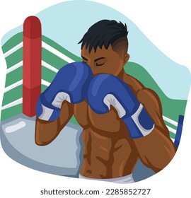 men athlete boxing in arena illustration