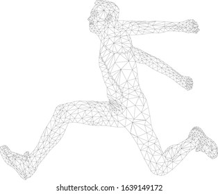 men athlete jumper in triple jump polygon wireframe vector