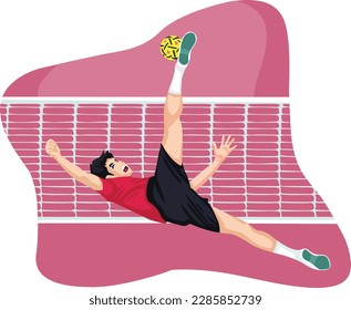 men athlete playing foot volleyball illustration