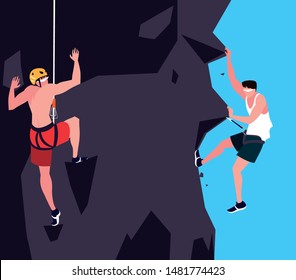 men athlete practicing climbing character