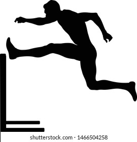 men athlete runner run hurdles attack black silhouette