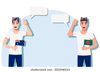 Men with Australian and Bangladeshi flags. Background for the text. Communication between native speakers of the language. Vector illustration.