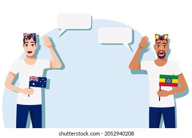 Men with Australian and Ethiopian flags. Background for the text. Communication between native speakers of the language. Vector illustration.