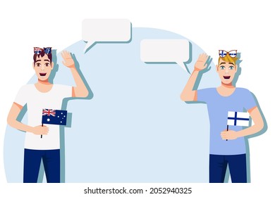 Men with Australian and Finnish flags. Background for the text. Communication between native speakers of the language. Vector illustration.