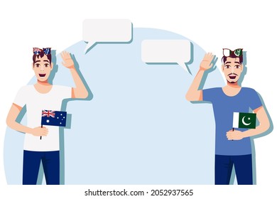 Men with Australian and Pakistani flags. The concept of international communication, education, sports, travel, business. Dialogue between Australia and Pakistan. Vector illustration.
