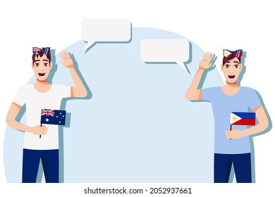 Men with Australian and Philippine flags. Background for text. Communication between native speakers of Australia and the Philippines. Vector illustration.