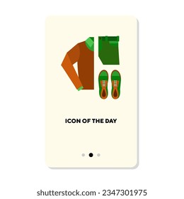Men autumn clothing flat vector icon. Vertical sign or illustration of outdoor clothes symbol or element for web design and apps. Clothing, fashion, seasons, autumn concept