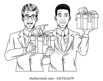 men avatar afroamerican man wearing suit man with glasses and wearing suit holding a gift boxes profile