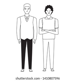 men avatar cartoon character  with casual fashion clothes and business suit vector illustration graphic design