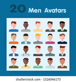 Men avatar flat icons. Can be used for your profile. Vector illustration.