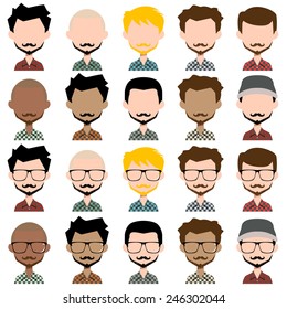 Men avatar, lumberjack shirt, vector illustration set collection