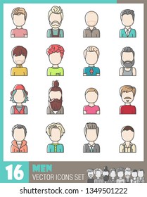 Men avatar vector icons set