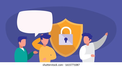 Men avatars padlock shield and bubble design, Man boy male person people human social media and portrait theme Vector illustration