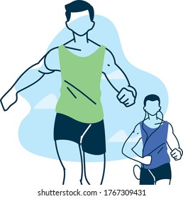 avatares masculinos diseño de carreras, entrenamiento de atleta maratón y tema de fitness Ilustración vectorial