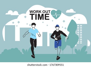 men avatars running and work out time design, athlete training and fitness theme Vector illustration