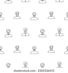 Men avatars. Seamless pattern. Coloring Page. Portrait of casual male with different hairstyles and outfits. User profiles. Hand drawn style. Vector drawing. Design ornaments.