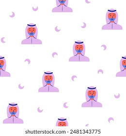 Men avatars. Seamless pattern. Portrait of casual male with different hairstyles and outfits. User profiles. Hand drawn style. Vector drawing. Design ornaments.