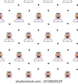 Men avatars. Seamless pattern. Portrait of casual male with different hairstyles and outfits. User profiles. Hand drawn style. Vector drawing. Design ornaments.