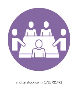 men avatars silhouettes in table block style vector illustration design